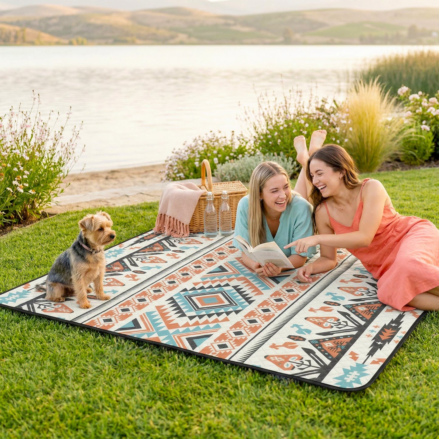 200x200cm Picnic Blanket & Beach Mat | Water-Repellent Oxford Base | 1cm Padding | Integrated Strap | 3-4 People | Mix-Colour