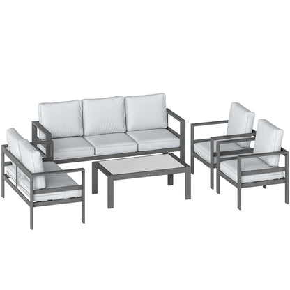 5-Piece Aluminium Garden Sofa Set | 64cm Deep Seats | 220GSM Olefin Cushions | Wood-Effect Table | 360kg | Dark Grey