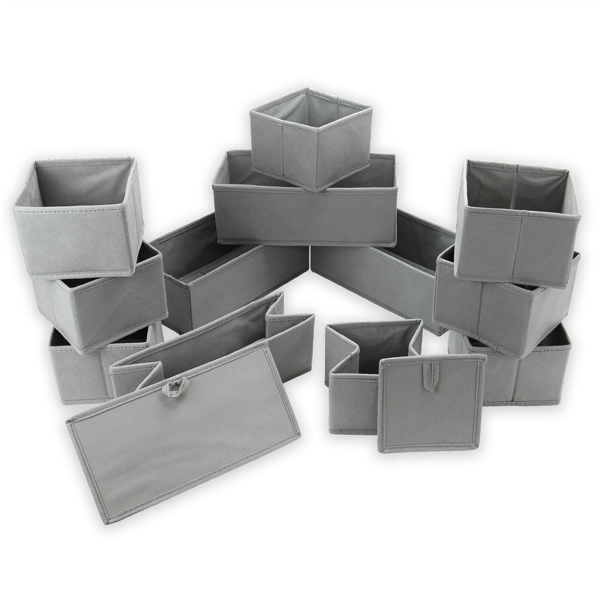 Maison & White Foldable Fabric Drawer Organisers | Set of 12 | 4 Large 30x16x10cm + 8 Small 16x16x10cm | Collapsible | Wardrobe Drawer Nursery Bedroom | Socks Underwear Clothing Organiser | Separate & Tidy