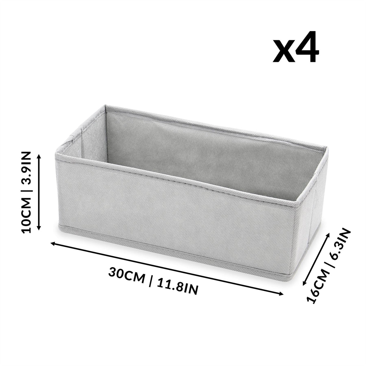 Maison & White Foldable Fabric Drawer Organisers | Set of 12 | 4 Large 30x16x10cm + 8 Small 16x16x10cm | Collapsible | Wardrobe Drawer Nursery Bedroom | Socks Underwear Clothing Organiser | Separate & Tidy