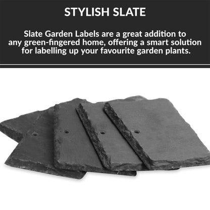 Maison & White Hanging Slate Plant Labels | Set of 10 | 10 × 7cm Garden Signs | 40cm Stainless Steel Hooks & Chalk Included