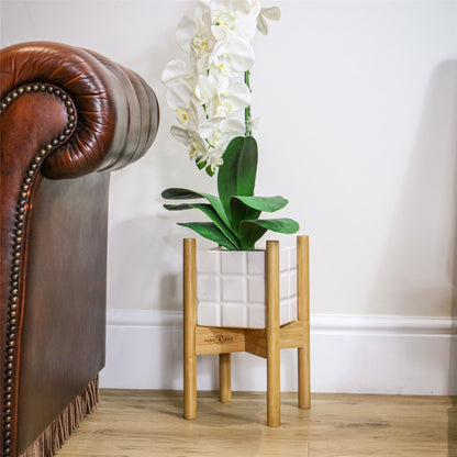 Maison & White Adjustable Bamboo Plant Stand | 35cm H | Extends to 35cm Wide | Fits Pots up to 30cm | Holds up to 50kg | Home & Office | Assembly Required | 2-Year Warranty
