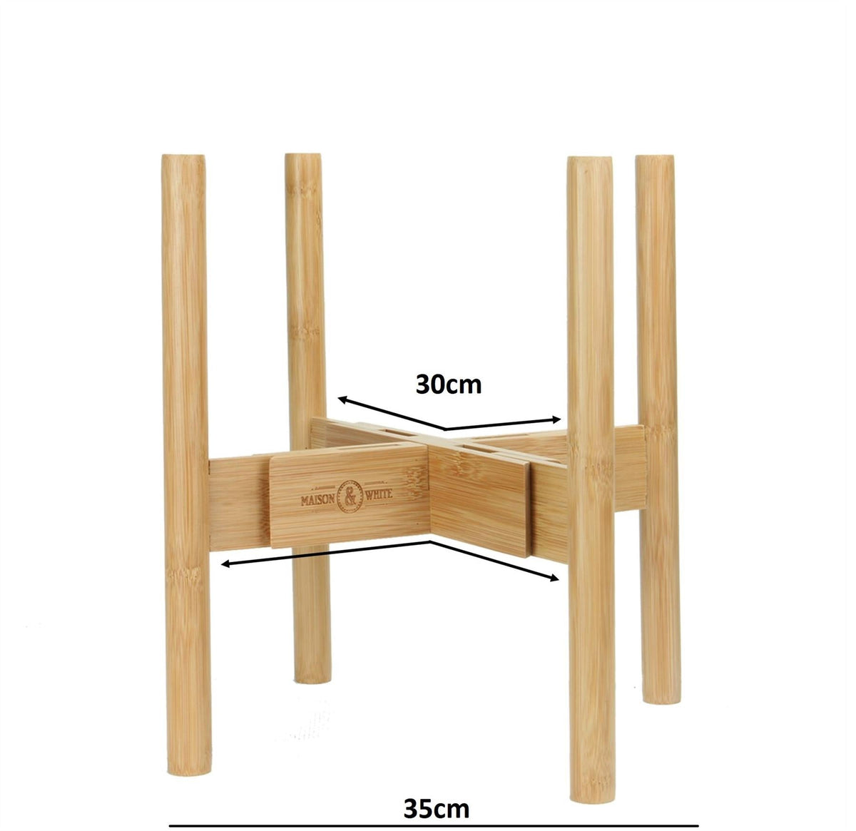 Maison & White Adjustable Bamboo Plant Stand | 35cm H | Extends to 35cm Wide | Fits Pots up to 30cm | Holds up to 50kg | Home & Office | Assembly Required | 2-Year Warranty