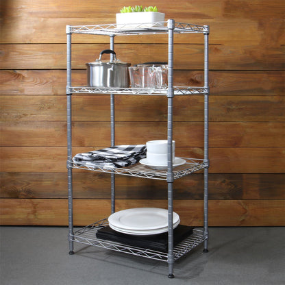 Maison & White 4-Tier Steel Shelving Unit | Silver-Tone Open Wire Storage Rack | Adjustable Shelves & Levelling Feet