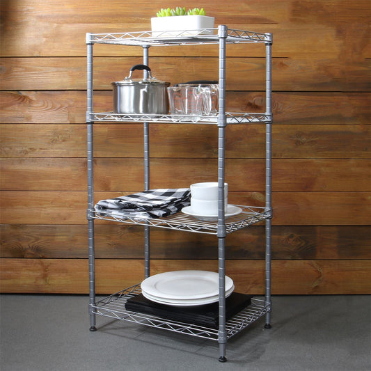 Maison & White 4-Tier Steel Shelving Unit | Silver-Tone Open Wire Storage Rack | Adjustable Shelves & Levelling Feet