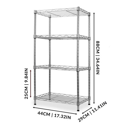 Maison & White 4-Tier Steel Shelving Unit | Silver-Tone Open Wire Storage Rack | Adjustable Shelves & Levelling Feet