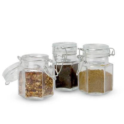 Maison & White Set of 12 Hexagonal Glass Jars | 100ml | 8x5.5cm | Clip-Top Airtight Lids | Oven Fridge & Dishwasher Safe | 12 Labels & Chalk Pen | 2-Year Warranty