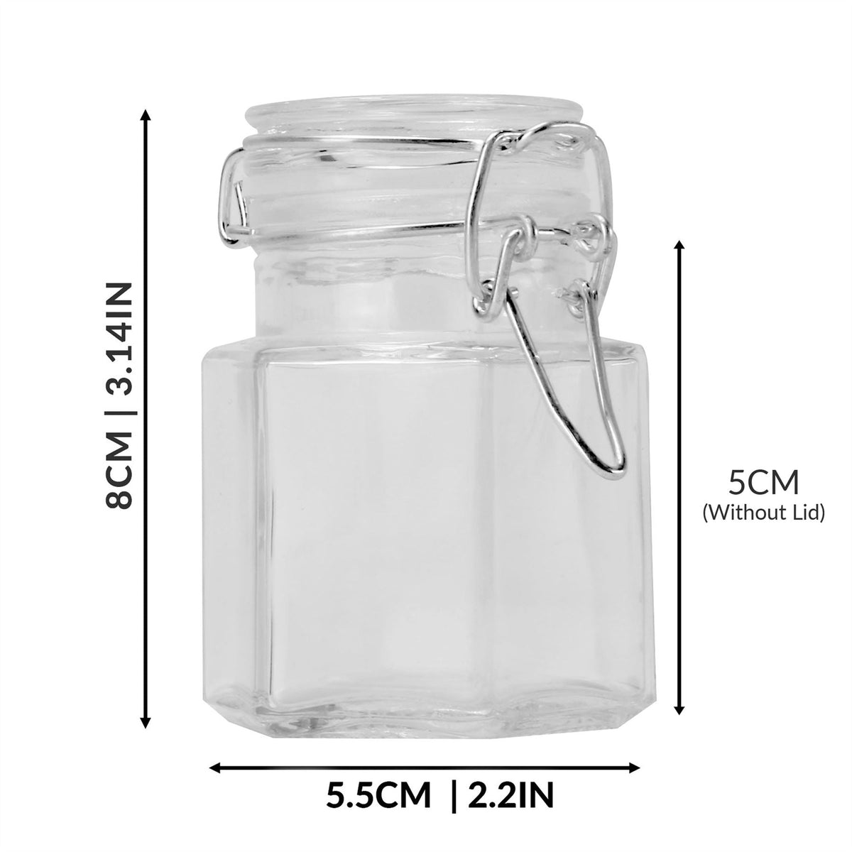 Maison & White Set of 12 Hexagonal Glass Jars | 100ml | 8x5.5cm | Clip-Top Airtight Lids | Oven Fridge & Dishwasher Safe | 12 Labels & Chalk Pen | 2-Year Warranty