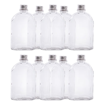 Pukkr Glass Flask Bottles with Screw Lids | Set of 10 | 350ml Each | Thick Clear Glass | Traditional Flask Design | Homemade Spirits Gin Vodka | Gifts & Wedding Favours | 2-Year Warranty