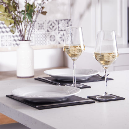 Maison & White Faux Leather Placemats & Coasters | Black 12 Piece Table Set | 6 Place Settings | Wipe Clean