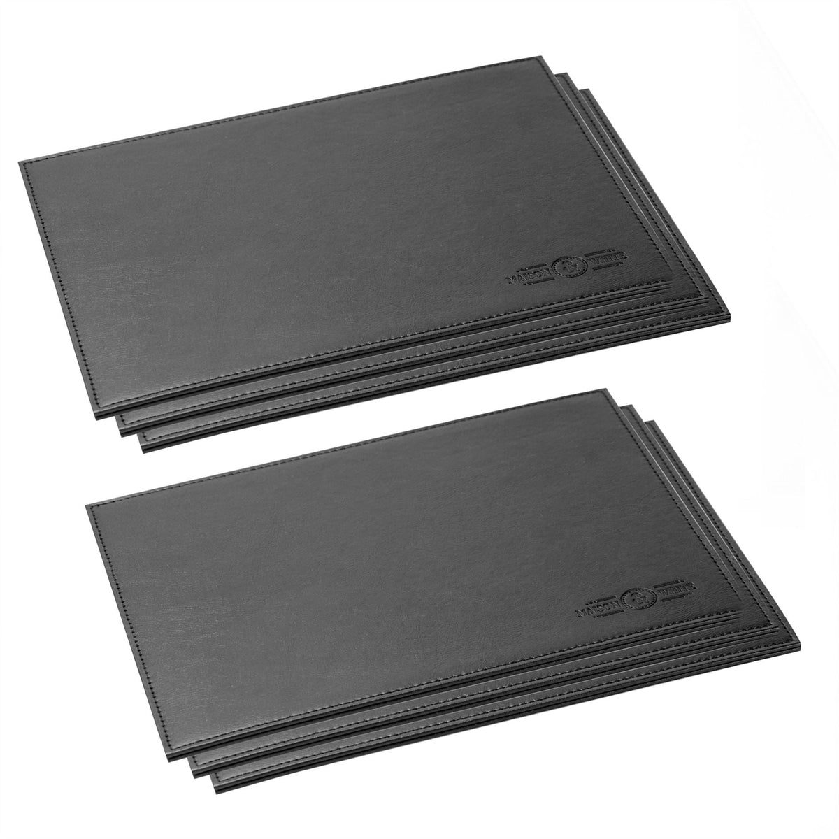 Maison & White Faux Leather Placemats & Coasters | Black 12 Piece Table Set | 6 Place Settings | Wipe Clean