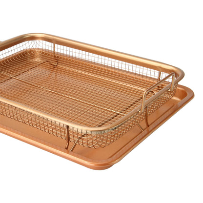 Maison & White Copper Crisping Basket & Baking Tray | Steel Mesh 360° Heat Circulation | Non-Stick | 32x22.5x8cm | Chicken Fries Dippers | No Turning Required | Oven Safe | 2-Year Warranty