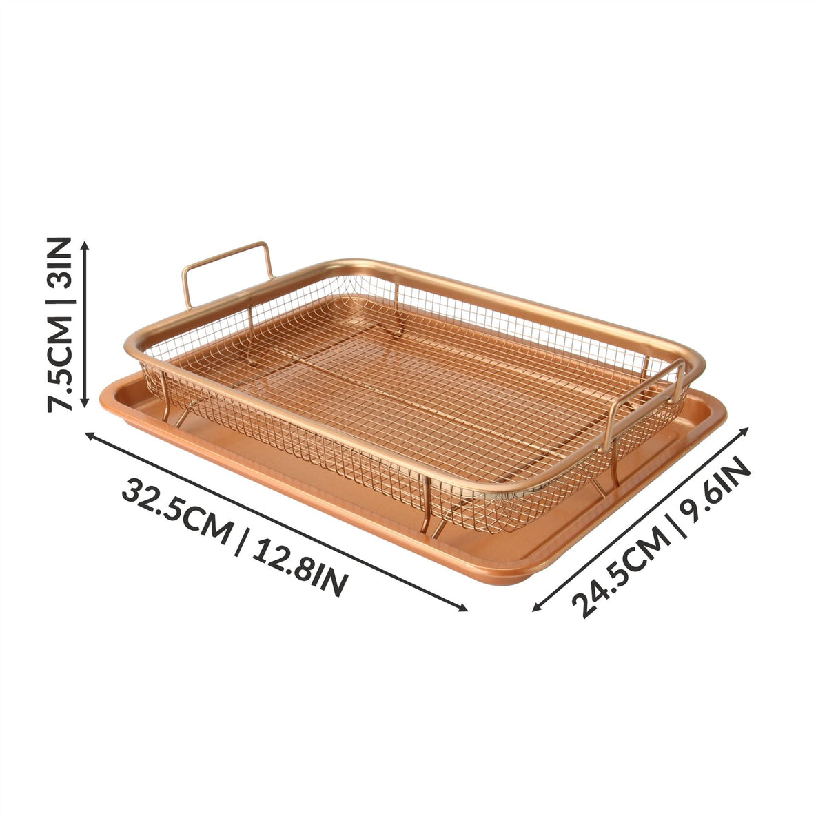 Maison & White Copper Crisping Basket & Baking Tray | Steel Mesh 360° Heat Circulation | Non-Stick | 32x22.5x8cm | Chicken Fries Dippers | No Turning Required | Oven Safe | 2-Year Warranty