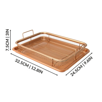 Maison & White Copper Crisping Basket & Baking Tray | Steel Mesh 360° Heat Circulation | Non-Stick | 32x22.5x8cm | Chicken Fries Dippers | No Turning Required | Oven Safe | 2-Year Warranty