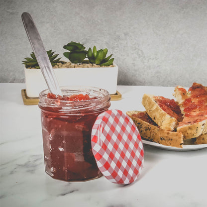Maison & White Set of 12 Wide Mouth Glass Jam Jars | 324ml | 9.8x9cm | Gingham Lids | Airtight Vinegar-Proof | Oven Fridge & Dishwasher Safe | 2-Year Guarantee