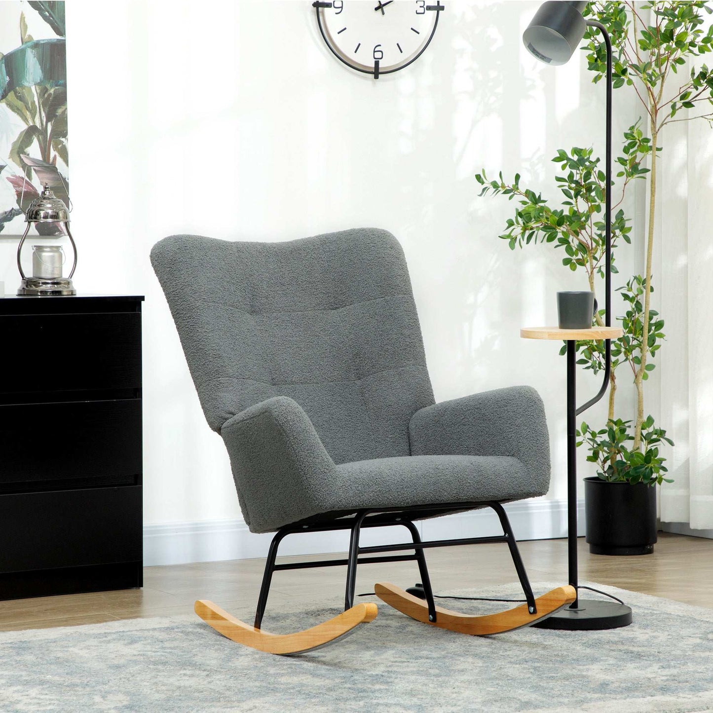 Retro Vintage Style Teddy Fleece Rocking Chair - Grey