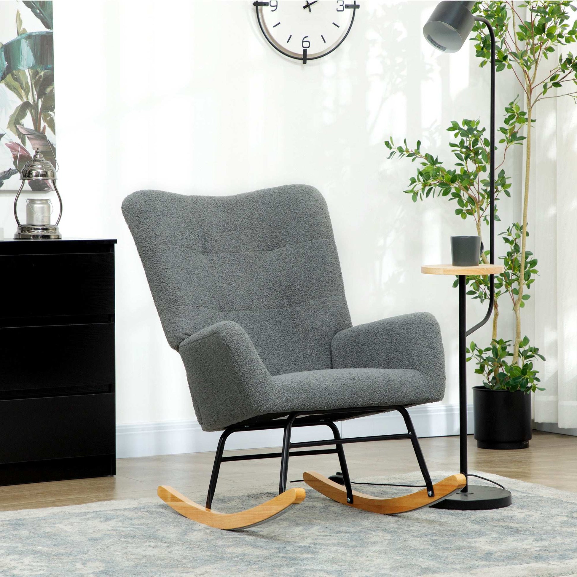 Retro Vintage Style Teddy Fleece Rocking Chair - Grey