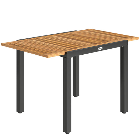 Expandable Acacia Wood Garden Dining Table | Black Powder-Coated Steel Frame | Extends 80-120cm | Adjustable Foot Pads | 50kg Capacity | No Assembly Required | 120x70x75cm | Natural & Black