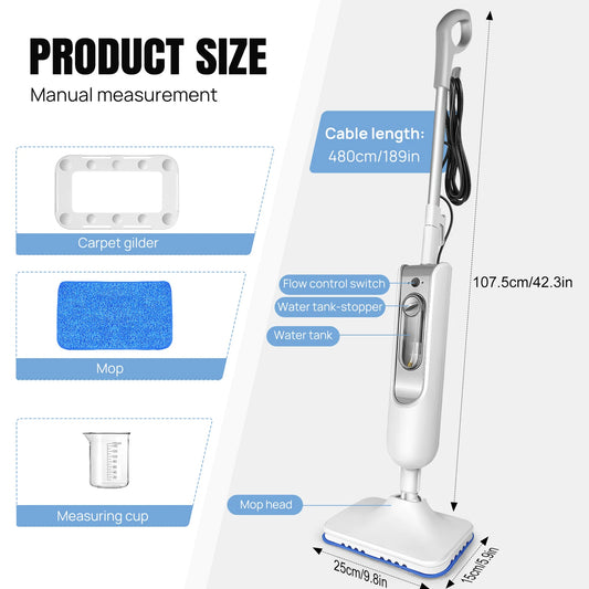 Dayplus Steam Mop & Detachable Steam Cleaner, 1500W Powerful Floor Steamer for Carpet Laminate Hardwood, 2 Washable Pads, 400ML