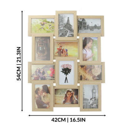 Maison & White 12 Photo Collage Frame | Oak Finish MDF | 6 Landscape & 6 Portrait | 6x4" Photos | Glass-Fronted | Wall-Mounted | 54x42x4cm | Landscape or Portrait Hanging | 2-Year Warranty