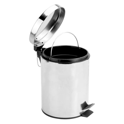 Maison & White 5L Stainless Steel Pedal Bin | Polished Silver Round Bathroom Waste Bin | Removable Inner Bucket | 28.5cm