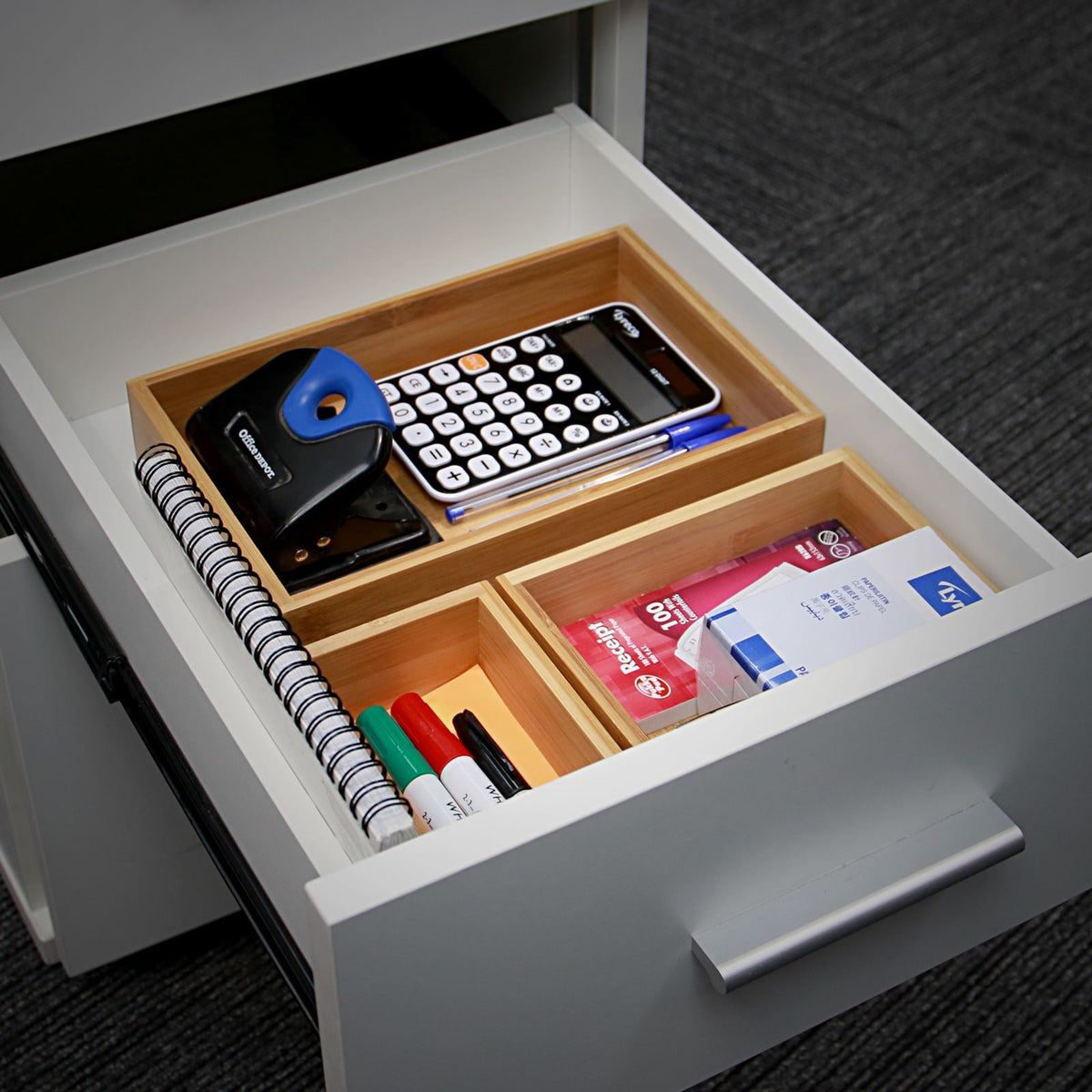 Maison & White Bamboo Drawer Organisers | 5 Piece Mixed-Size Storage Box Set | Natural Matte Lacquer Finish | Home & Office