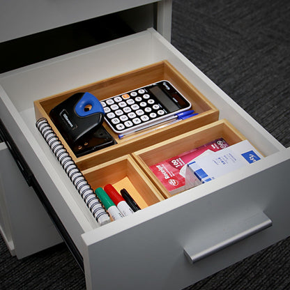 Maison & White Bamboo Drawer Organisers | 5 Piece Mixed-Size Storage Box Set | Natural Matte Lacquer Finish | Home & Office