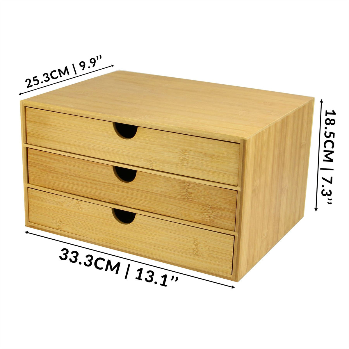 Maison & White Bamboo Desktop 3-Drawer Organiser | Wide Opening Drawers | Clear Varnish Finish | Easy Wipe | Eco-Friendly | Desk Office Home Dressing Table | 25.3x33.3x18.5cm | 2-Year Warranty