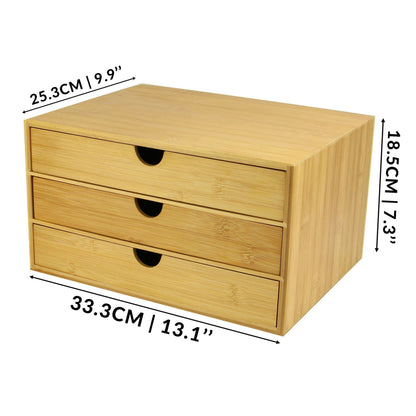 Maison & White Bamboo Desktop 3-Drawer Organiser | Wide Opening Drawers | Clear Varnish Finish | Easy Wipe | Eco-Friendly | Desk Office Home Dressing Table | 25.3x33.3x18.5cm | 2-Year Warranty