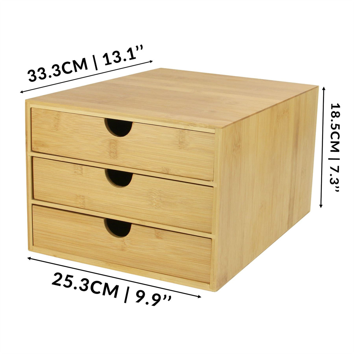 Maison & White Bamboo Desktop Organiser | 3 Shallow Drawers with Finger Pulls | Varnished Stationery & Accessory Storage