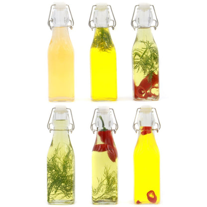 Maison & White Clip Top Glass Bottles | Set of 6 | 250ml Each | Clear Swing Top Kitchen & Drinks Bottles | Dishwasher Safe