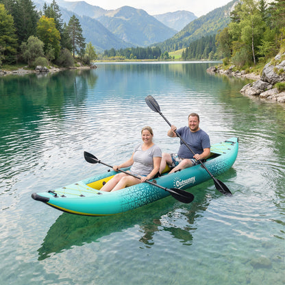 Inflatable Tandem Kayak Set | 2-Person | 381cm | Drop-Stitch Floor | Adjustable Seats | 230kg | Aluminium Oars | Blue & Yellow