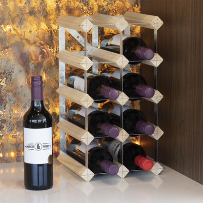 Wood & Metal Wine Rack | 10-12 Bottle Capacity | Freestanding or Wall Mounted | Vertical or Horizontal | All Bottle Types | 42x22x23cm | 2-Year Warranty