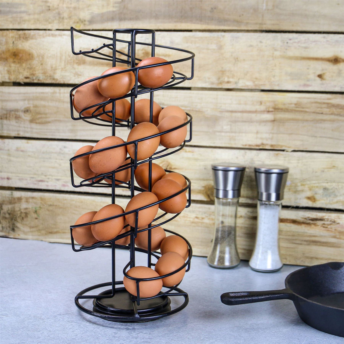 Maison & White Spiral Egg Holder | Black Coated Iron Helter Skelter Rack | Holds Up to 32 Medium Eggs | 42cm Tall
