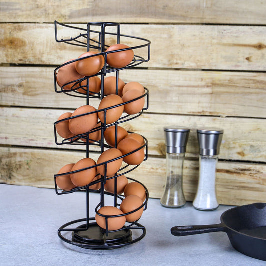 Maison & White Spiral Egg Holder | Black Coated Iron Helter Skelter Rack | Holds Up to 32 Medium Eggs | 42cm Tall