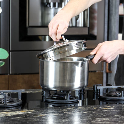 Maison & White Stainless Steel Saucepan Set of 3 with Lids | Aluminium Even-Heat Base | Stay-Cool Handle | Induction Gas Electric Ceramic | 16cm 18cm 20cm | All Hob Types | 2-Year Warranty
