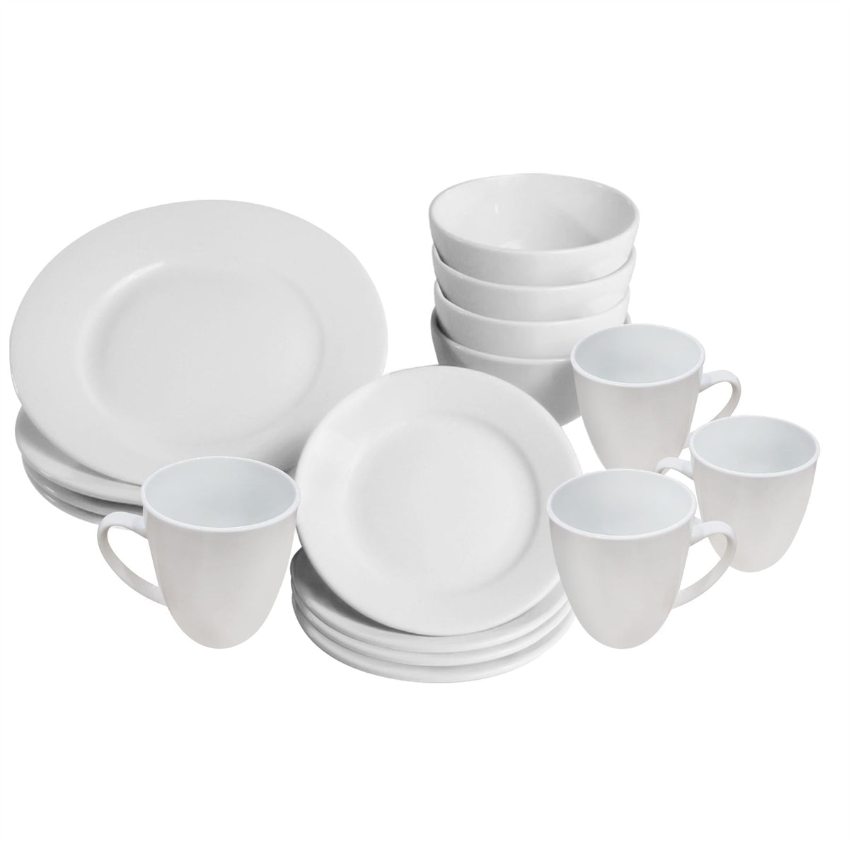 Maison & White 16-Piece White Porcelain Dinner Set | AB-Grade Porcelain | High-Temp Glaze | Serves 4 | 4 Mugs 4 Side Plates 4 Dinner Plates 4 Bowls | Microwave Dishwasher Safe | 2-Year Warranty