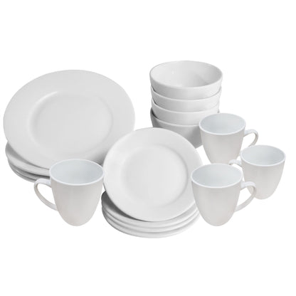 Maison & White 16-Piece White Porcelain Dinner Set | AB-Grade Porcelain | High-Temp Glaze | Serves 4 | 4 Mugs 4 Side Plates 4 Dinner Plates 4 Bowls | Microwave Dishwasher Safe | 2-Year Warranty