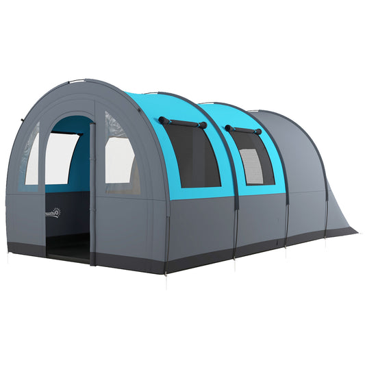 Outsunny 3000mm Waterproof Camping Tent, 5-6 Man Family Tent with Living and Bedroom, Carry Bag Included, Grey and Blue