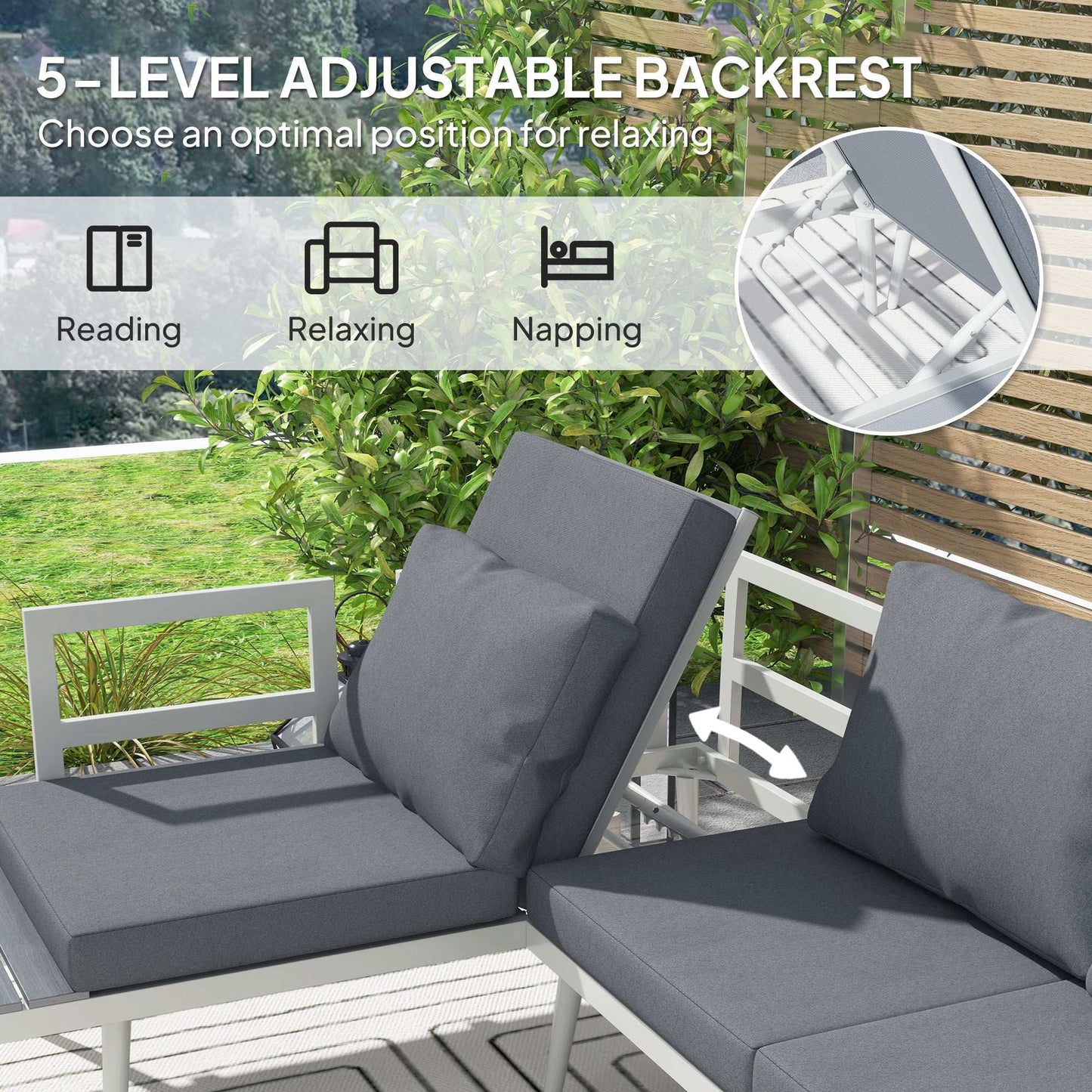Outsunny 3 Piece Garden Furniture L Shaped Garden Corner Sofa with Cushions, Mesh Seat, Wood-Grain Table, Outdoor Furniture Set , Grey
