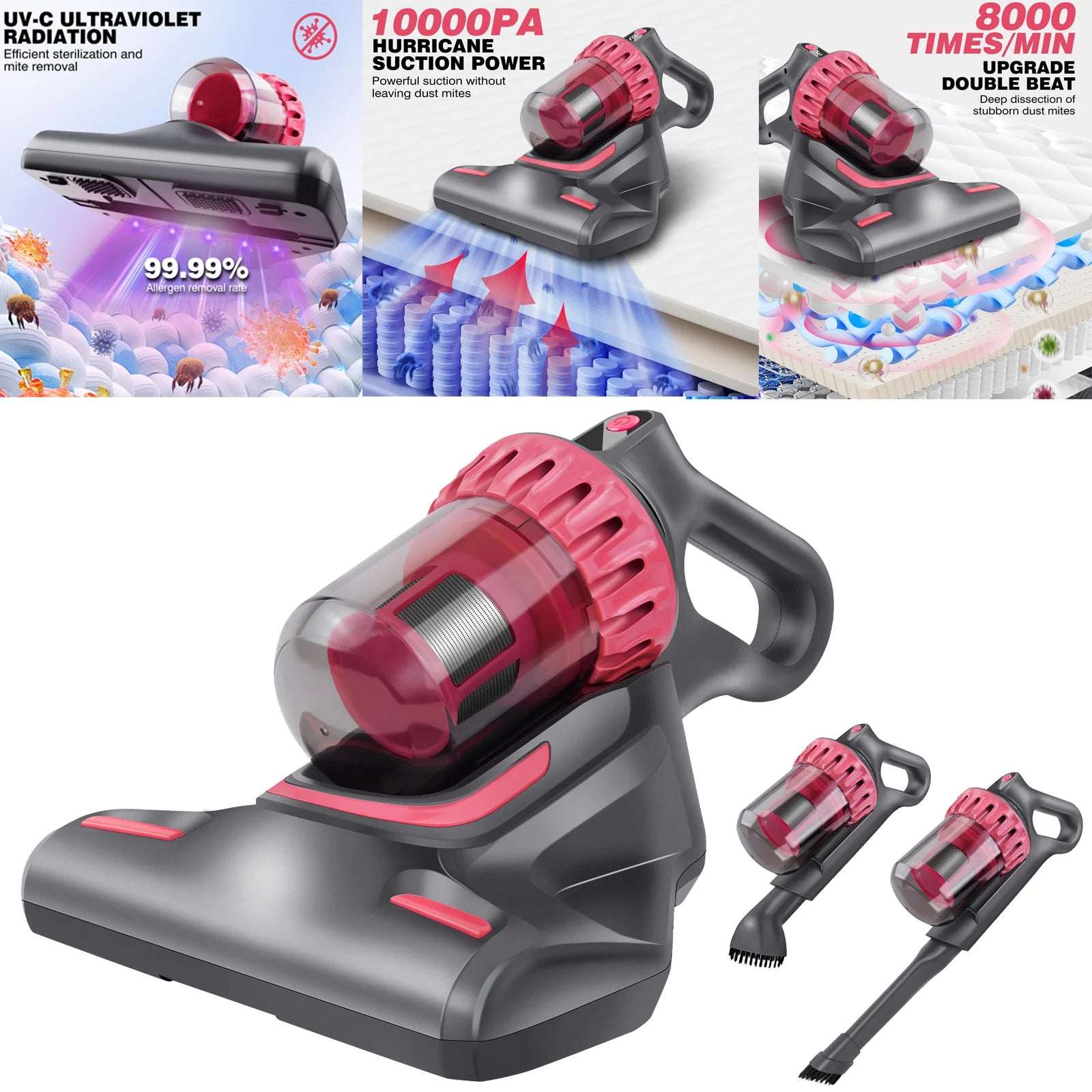 Dayplus Cordless Dust Mite Removal Mattress Vacuum Cleaner 3 in 1 Home Bed Sofa Mattress with UV Light Cleaning Machine for Bed