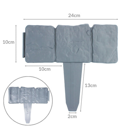 Pukkr Grey Stone Effect Lawn Edging Pack of 20 | Interlocking ABS Plastic | 24x10cm Per Panel | 13cm Stake | Push-In No Tools | Weed Barrier | Flower Bed Border Patio | 2-Year Warranty