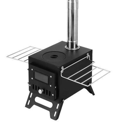 Outdoor Wood Burning Stove Firewood Stainless Steel Foldable Heater Portable Off Grid Stove For Camping With Tent Fire Window
