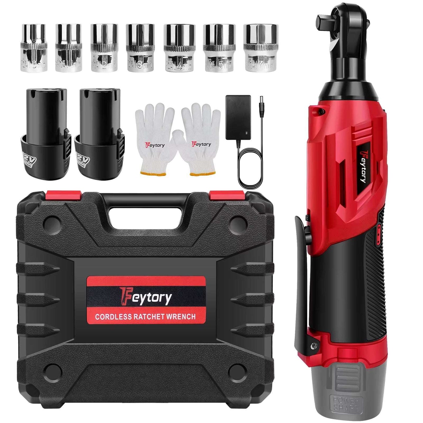 200Nm Cordless Angle Ratchet Wrench 7 Piece Socket Set 90° With 2 X 1500Mah Lithium-Ion Batteries