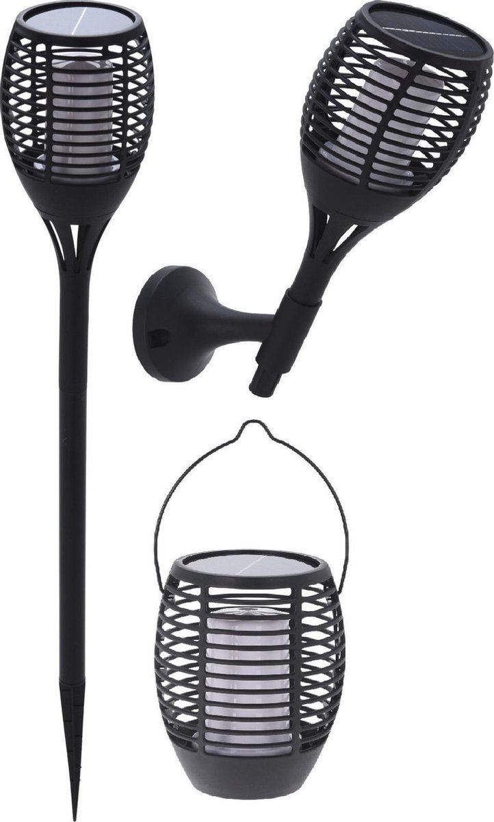 ProGarden 3-in-1 LED Solar Garden Torch | Hanging Hook Wall Bracket Standing Tube | Warm LED Light | 12x78cm | AA Battery Included | Walkway Patio Wall Garden Lamp