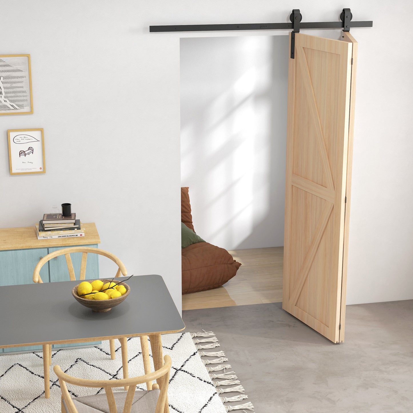5FT/152.5CM Bi-Folding Sliding Barn Door Hardware Track Kit, Heavy Duty Sliding Door Kit for 2 Doors with J Shape Hanger
