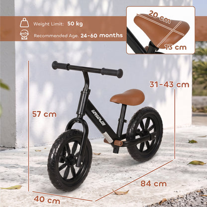 AIYAPLAY Kids Balance Bike | Black or Pink | 84x40x57cm | Ø28.5cm Light-Up EVA Wheels | Seat 31-43cm | Handlebar 56-59cm | 50kg Max | Steel Frame | Age 24-60 Months