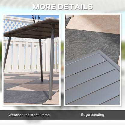 Outsunny Rectangle Garden Table with Slat Top, Steel Frame, Outdoor Table for 6 Person, 150 x 80 x 74 cm, Grey