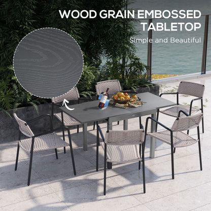 Outsunny Extendable Garden Table for 6 with Aluminium Frame, Steel Tabletop, Dark Grey