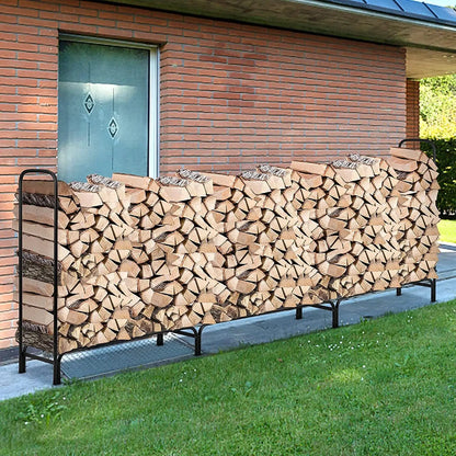 Heavy Duty Metal Wood Log Store, Outdoor Garden Firewood Log Rack, Stacking Storage Stand, 12Ft Long